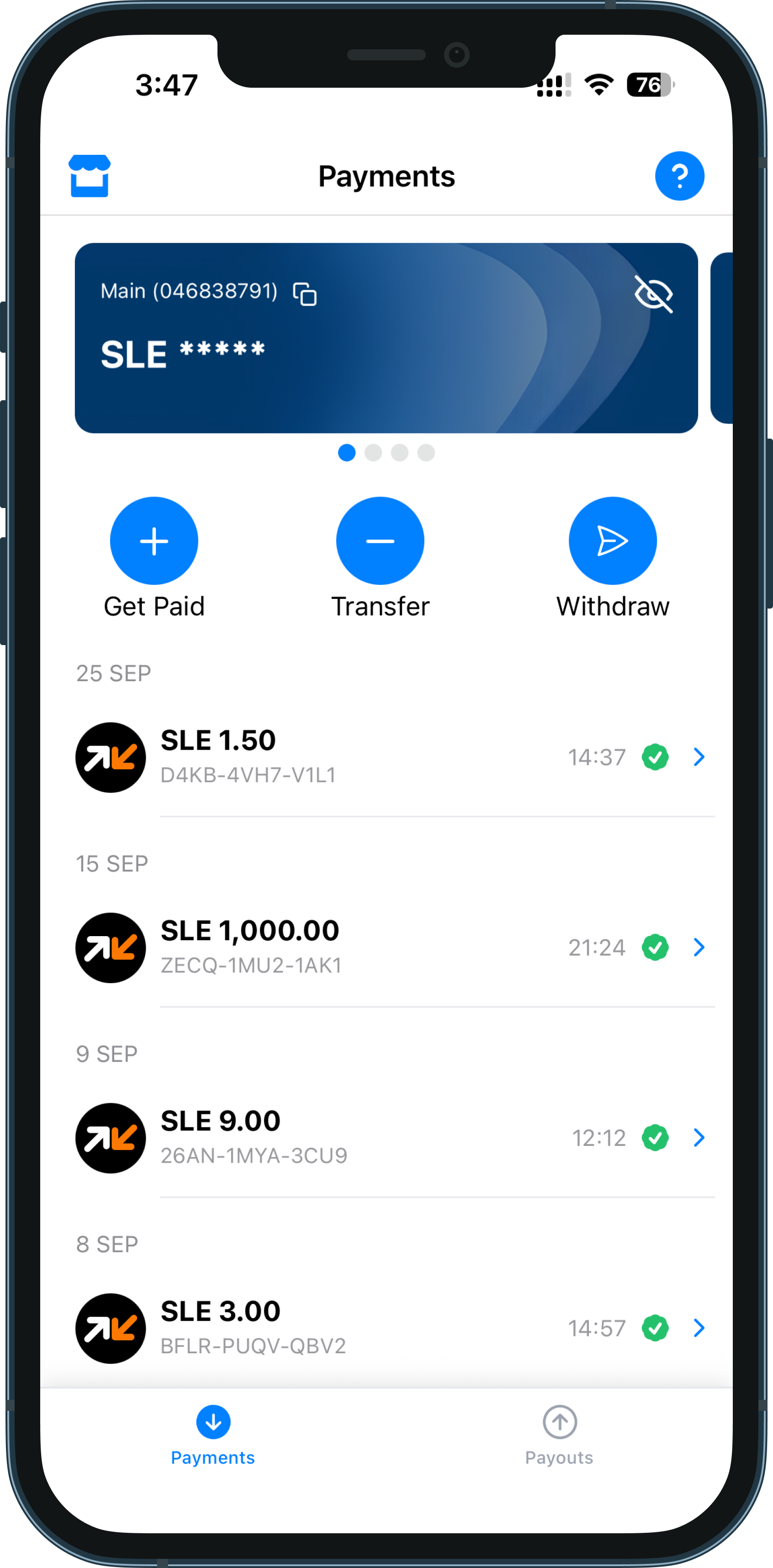 Monime Space App on iOS